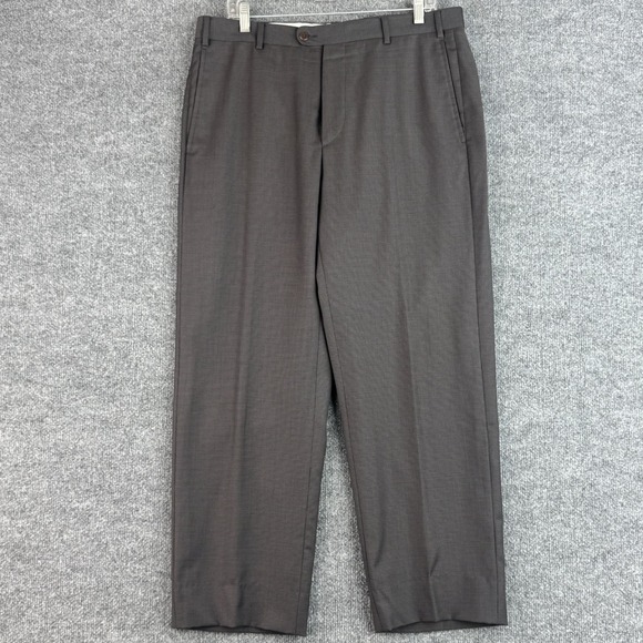 Zanella Other - Zanella Dress Pants Mens 36 Brown Houndstooth Wool Flat Front Todd Trousers